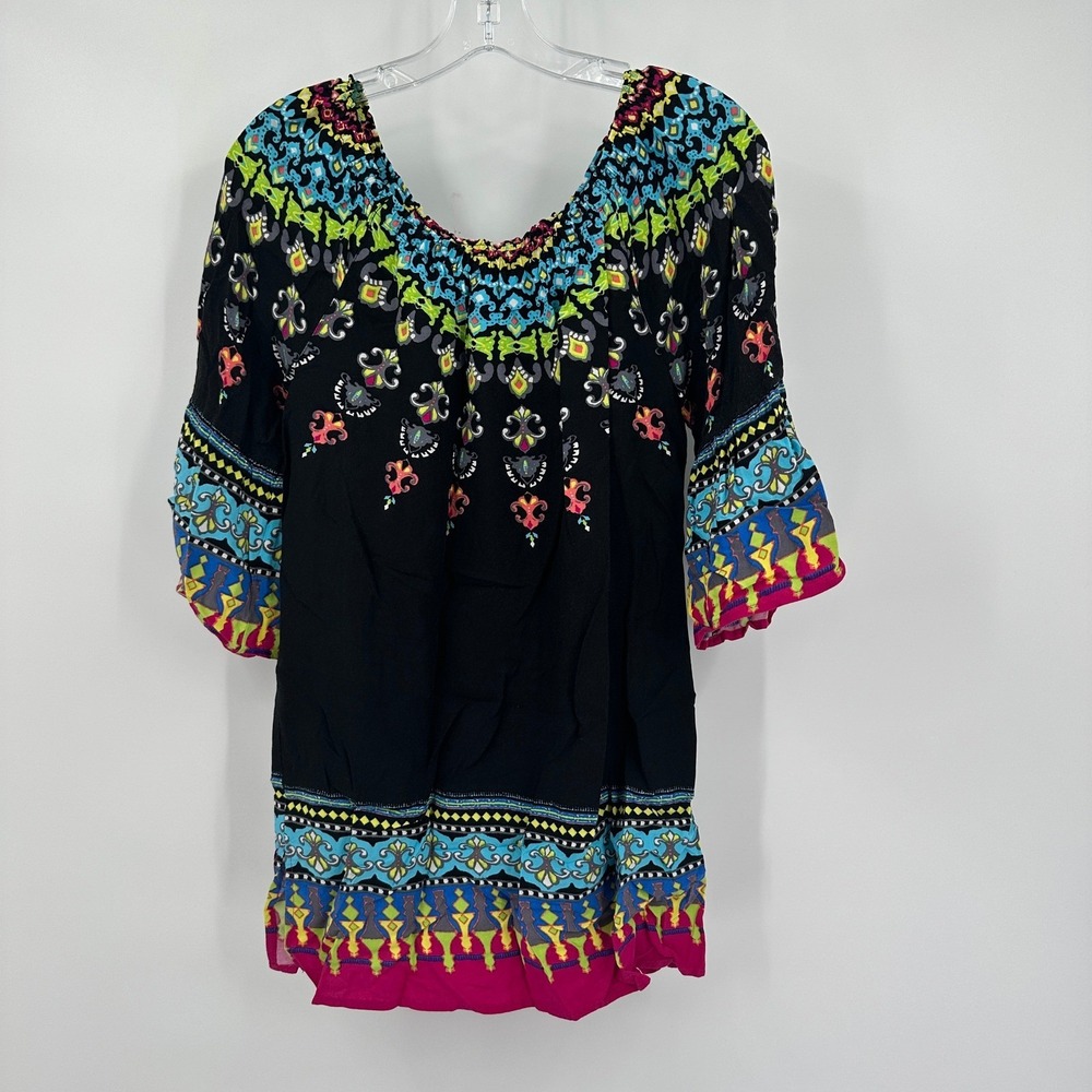 Ali Miles Womens Colorful Boho Peasant Top Sz S Hippy Gypsy Bold Eclectic Indie